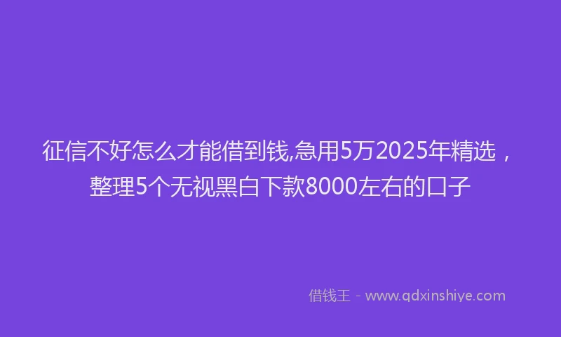 征信不好怎么才能借到钱,急用5万2025年精选，整理5个无视黑白下款8000左右的口子