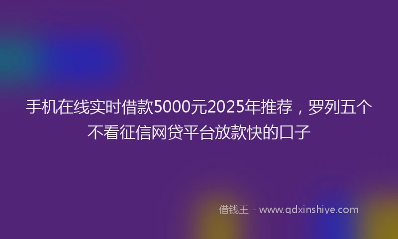 手机在线实时借款5000元2025年推荐，罗列五个不看征信网贷平台放款快的口子