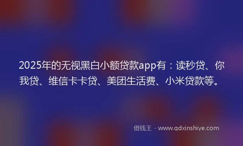 2025年的无视黑白小额贷款app有：读秒贷、你我贷、维信卡卡贷、美团生活费、小米贷款等。