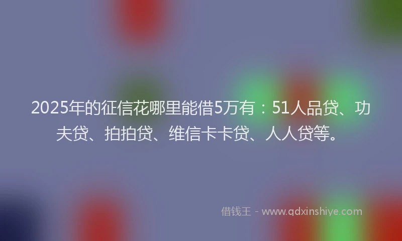 2025年的征信花哪里能借5万有：51人品贷、功夫贷、拍拍贷、维信卡卡贷、人人贷等。