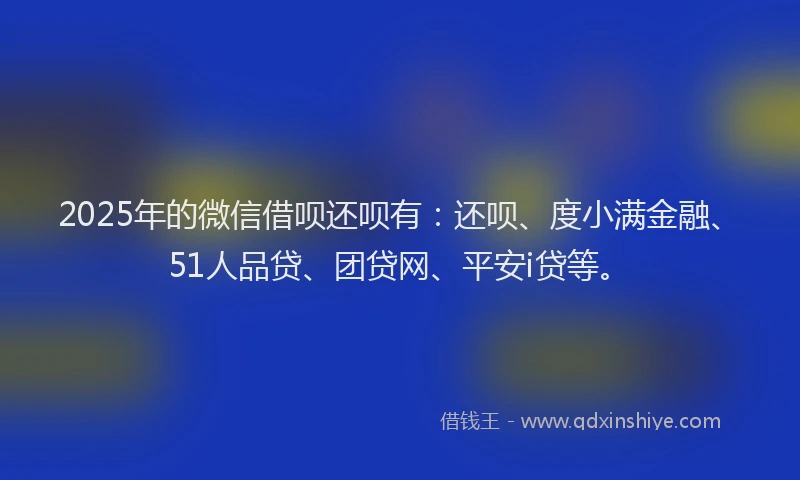 2025年的微信借呗还呗有：还呗、度小满金融、51人品贷、团贷网、平安i贷等。