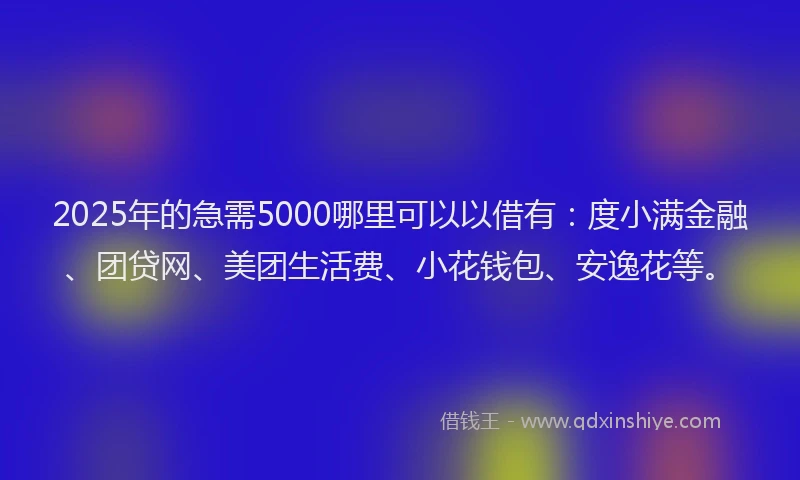 2025年的急需5000哪里可以以借有：度小满金融、团贷网、美团生活费、小花钱包、安逸花等。