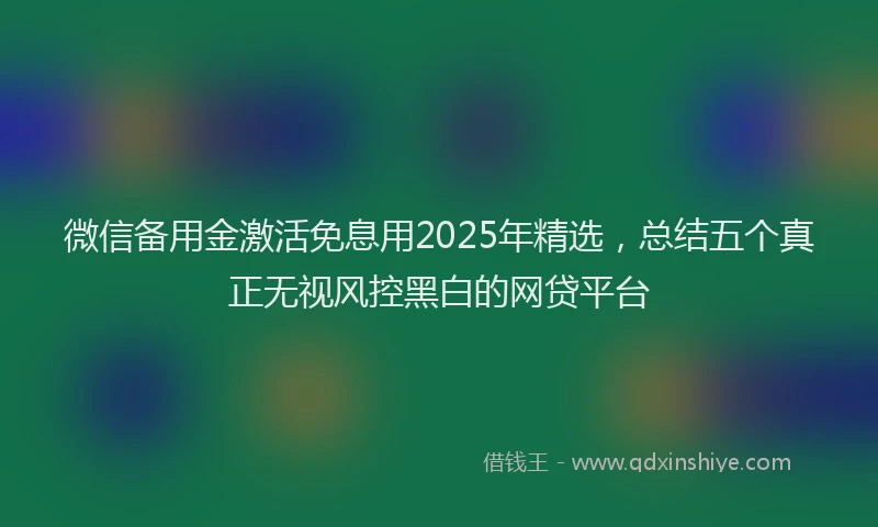 微信备用金激活免息用2025年精选，总结五个真正无视风控黑白的网贷平台