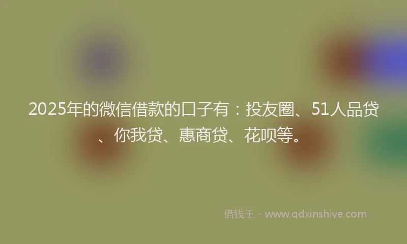 2025年的微信借款的口子有：投友圈、51人品贷、你我贷、惠商贷、花呗等。