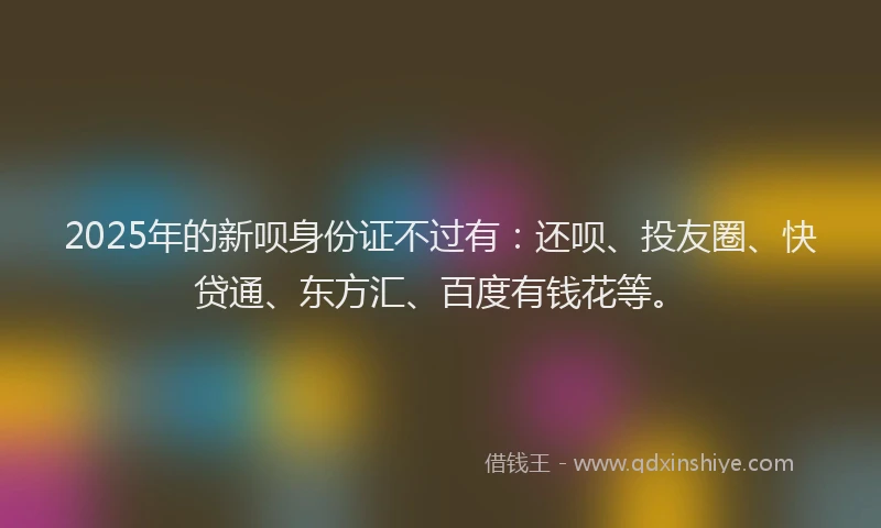 2025年的新呗身份证不过有：还呗、投友圈、快贷通、东方汇、百度有钱花等。