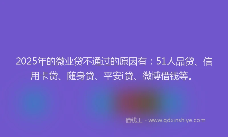 2025年的微业贷不通过的原因有：51人品贷、信用卡贷、随身贷、平安i贷、微博借钱等。