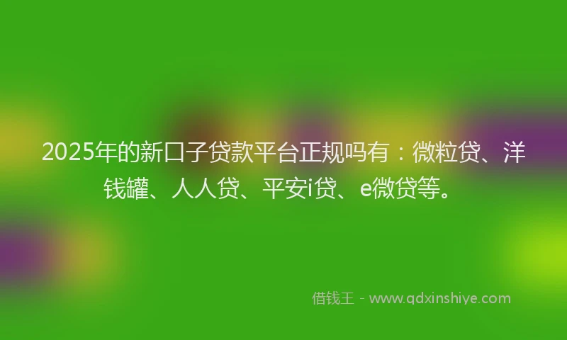 2025年的新口子贷款平台正规吗有：微粒贷、洋钱罐、人人贷、平安i贷、e微贷等。