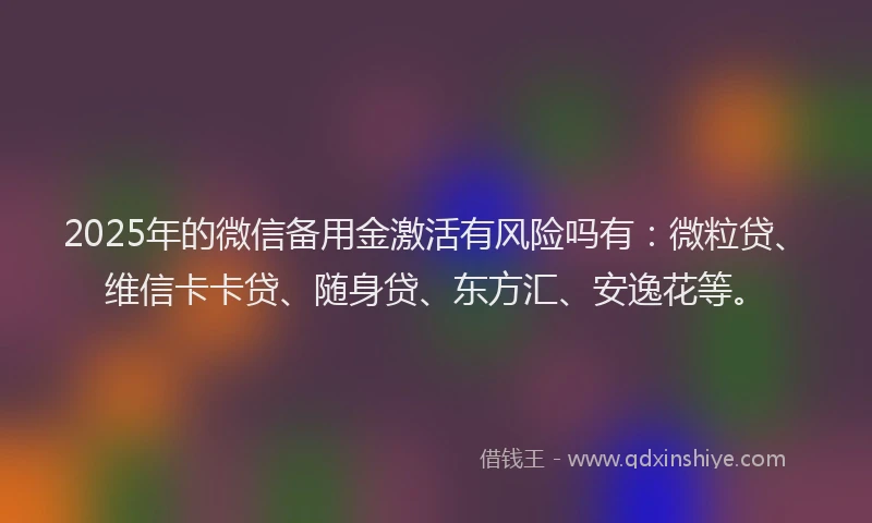 2025年的微信备用金激活有风险吗有：微粒贷、维信卡卡贷、随身贷、东方汇、安逸花等。