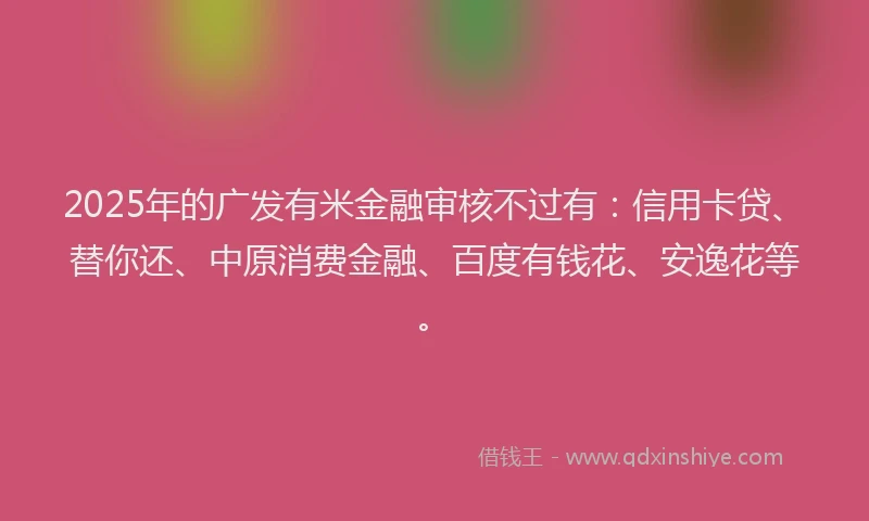 2025年的广发有米金融审核不过有：信用卡贷、替你还、中原消费金融、百度有钱花、安逸花等。
