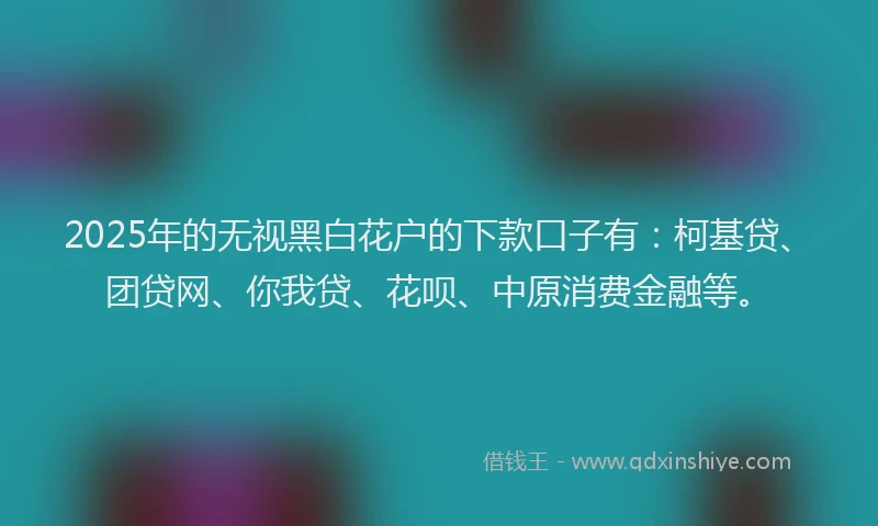 2025年的无视黑白花户的下款口子有：柯基贷、团贷网、你我贷、花呗、中原消费金融等。