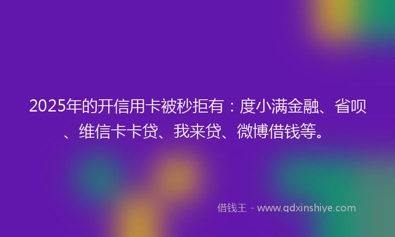 2025年的开信用卡被秒拒有：度小满金融、省呗、维信卡卡贷、我来贷、微博借钱等。