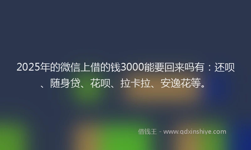 2025年的微信上借的钱3000能要回来吗有：还呗、随身贷、花呗、拉卡拉、安逸花等。