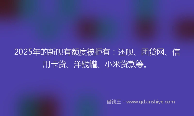 2025年的新呗有额度被拒有：还呗、团贷网、信用卡贷、洋钱罐、小米贷款等。