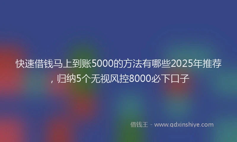 快速借钱马上到账5000的方法有哪些2025年推荐，归纳5个无视风控8000必下口子