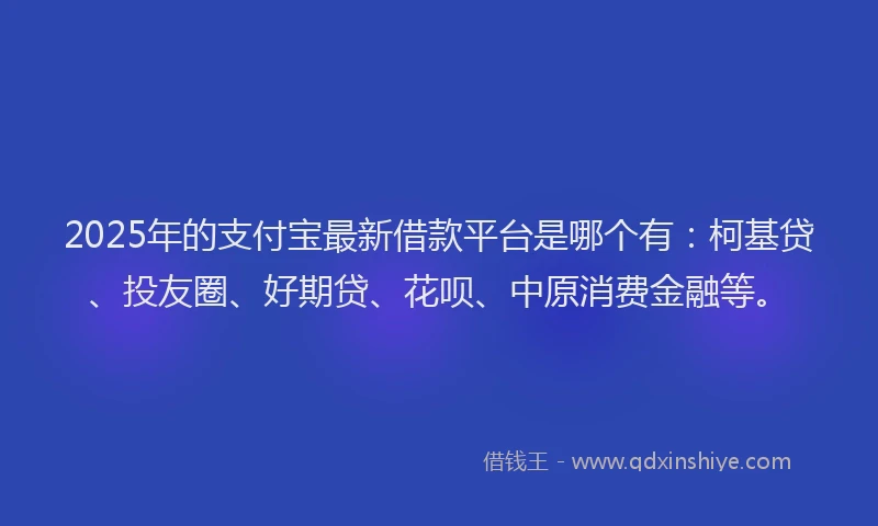 2025年的支付宝最新借款平台是哪个有：柯基贷、投友圈、好期贷、花呗、中原消费金融等。