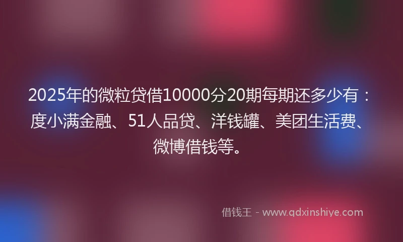2025年的微粒贷借10000分20期每期还多少有：度小满金融、51人品贷、洋钱罐、美团生活费、微博借钱等。