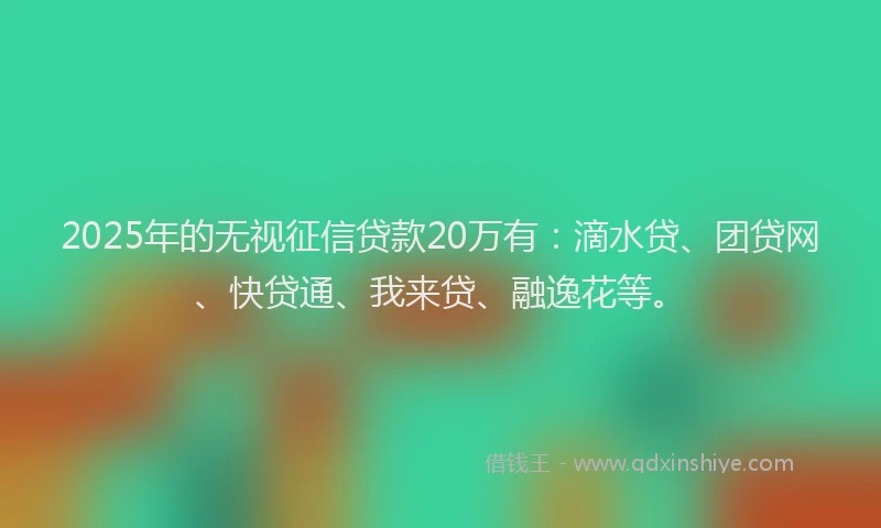 2025年的无视征信贷款20万有：滴水贷、团贷网、快贷通、我来贷、融逸花等。