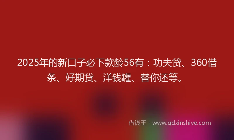 2025年的新口子必下款龄56有：功夫贷、360借条、好期贷、洋钱罐、替你还等。