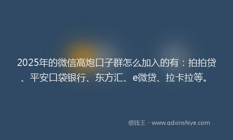 2025年的微信高炮口子群怎么加入的有：拍拍贷、平安口袋银行、东方汇、e微贷、拉卡拉等。