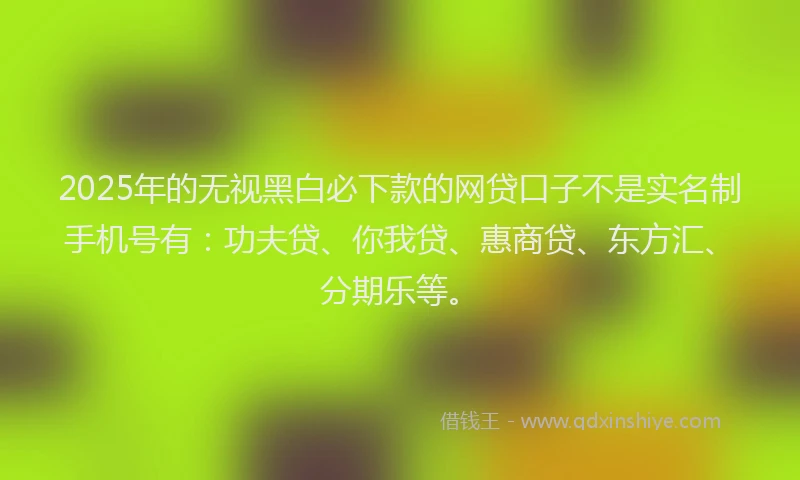 2025年的无视黑白必下款的网贷口子不是实名制手机号有：功夫贷、你我贷、惠商贷、东方汇、分期乐等。