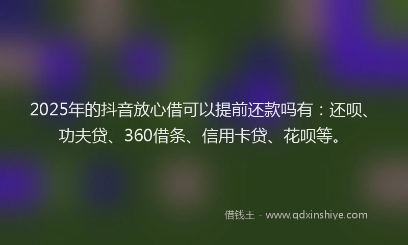 2025年的抖音放心借可以提前还款吗有：还呗、功夫贷、360借条、信用卡贷、花呗等。