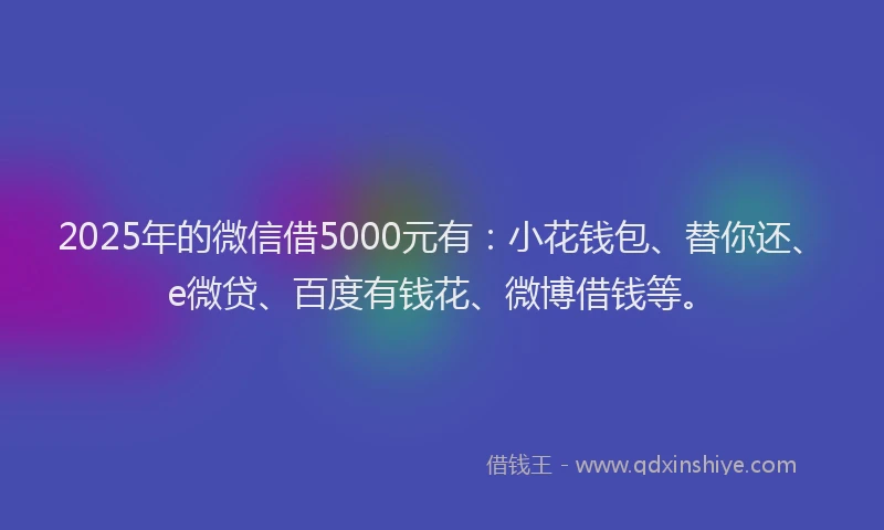 2025年的微信借5000元有：小花钱包、替你还、e微贷、百度有钱花、微博借钱等。