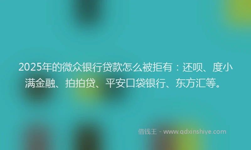 2025年的微众银行贷款怎么被拒有：还呗、度小满金融、拍拍贷、平安口袋银行、东方汇等。