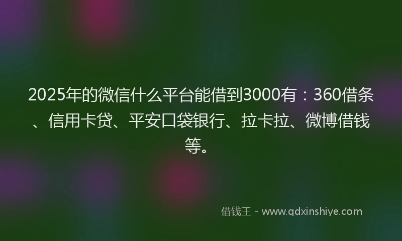 2025年的微信什么平台能借到3000有：360借条、信用卡贷、平安口袋银行、拉卡拉、微博借钱等。