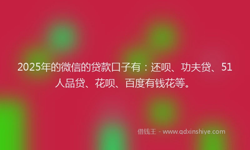 2025年的微信的贷款口子有：还呗、功夫贷、51人品贷、花呗、百度有钱花等。