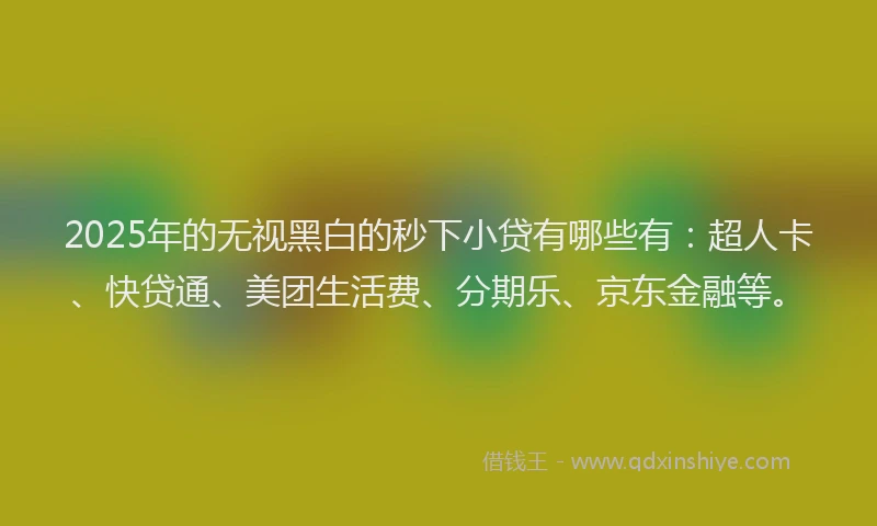 2025年的无视黑白的秒下小贷有哪些有：超人卡、快贷通、美团生活费、分期乐、京东金融等。