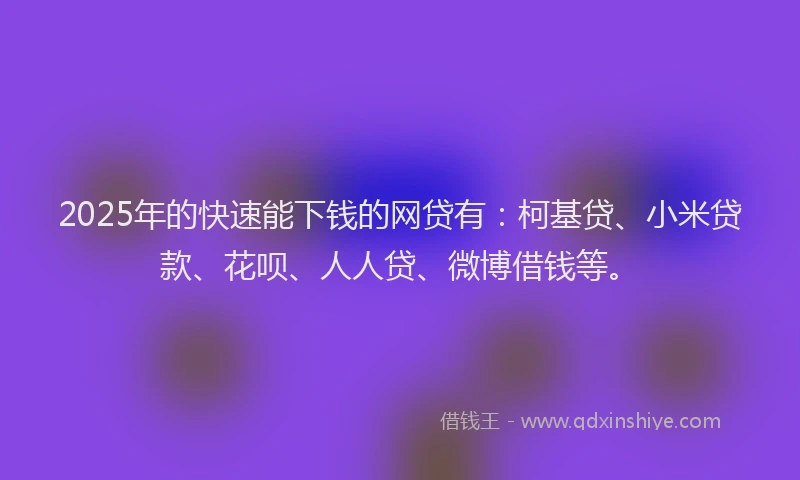 2025年的快速能下钱的网贷有：柯基贷、小米贷款、花呗、人人贷、微博借钱等。
