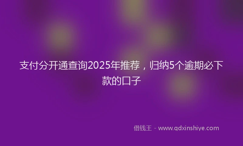 支付分开通查询2025年推荐，归纳5个逾期必下款的口子