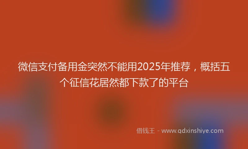 微信支付备用金突然不能用2025年推荐，概括五个征信花居然都下款了的平台