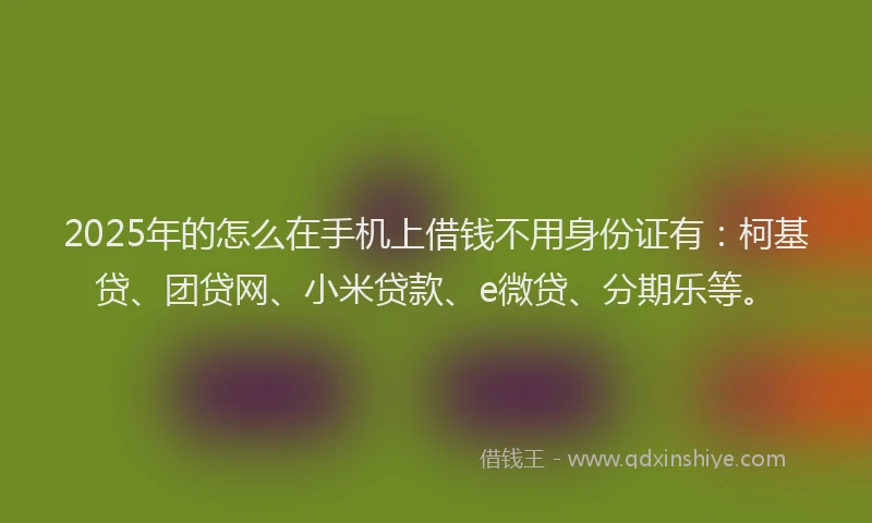 2025年的怎么在手机上借钱不用身份证有：柯基贷、团贷网、小米贷款、e微贷、分期乐等。