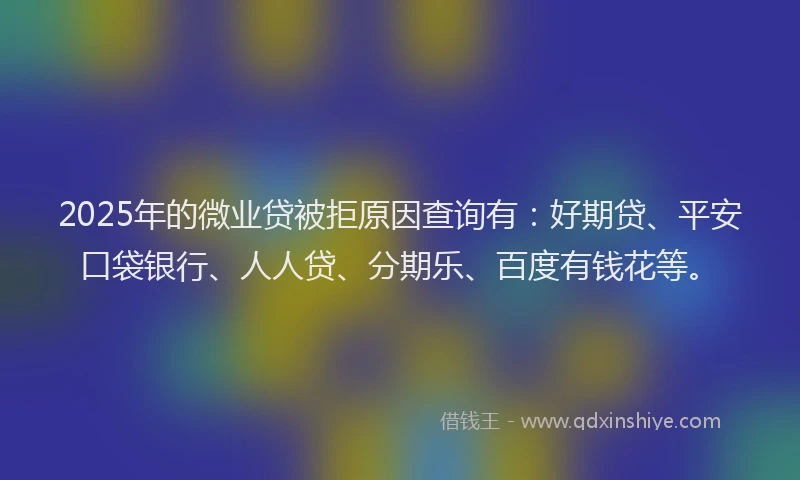 2025年的微业贷被拒原因查询有：好期贷、平安口袋银行、人人贷、分期乐、百度有钱花等。