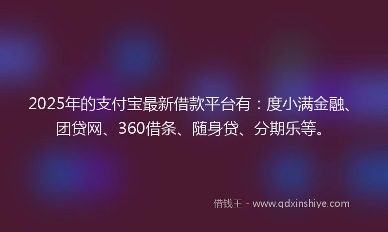 2025年的支付宝最新借款平台有：度小满金融、团贷网、360借条、随身贷、分期乐等。