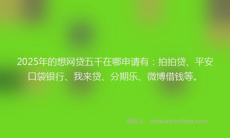 2025年的想网贷五千在哪申请有：拍拍贷、平安口袋银行、我来贷、分期乐、微博借钱等。