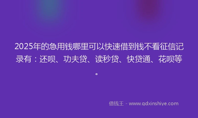 2025年的急用钱哪里可以快速借到钱不看征信记录有：还呗、功夫贷、读秒贷、快贷通、花呗等。
