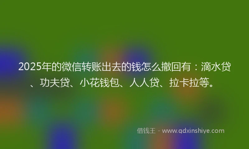 2025年的微信转账出去的钱怎么撤回有：滴水贷、功夫贷、小花钱包、人人贷、拉卡拉等。