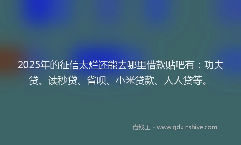 2025年的征信太烂还能去哪里借款贴吧有：功夫贷、读秒贷、省呗、小米贷款、人人贷等。