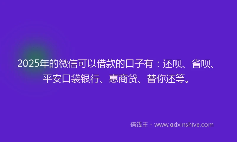 2025年的微信可以借款的口子有：还呗、省呗、平安口袋银行、惠商贷、替你还等。
