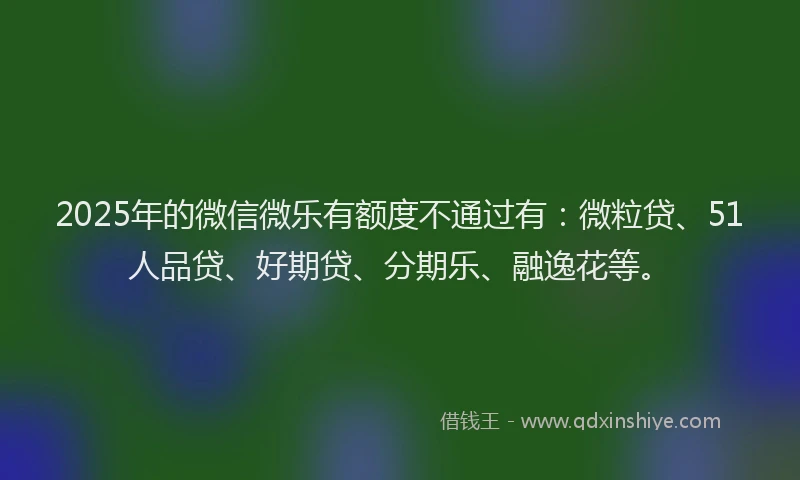 2025年的微信微乐有额度不通过有：微粒贷、51人品贷、好期贷、分期乐、融逸花等。