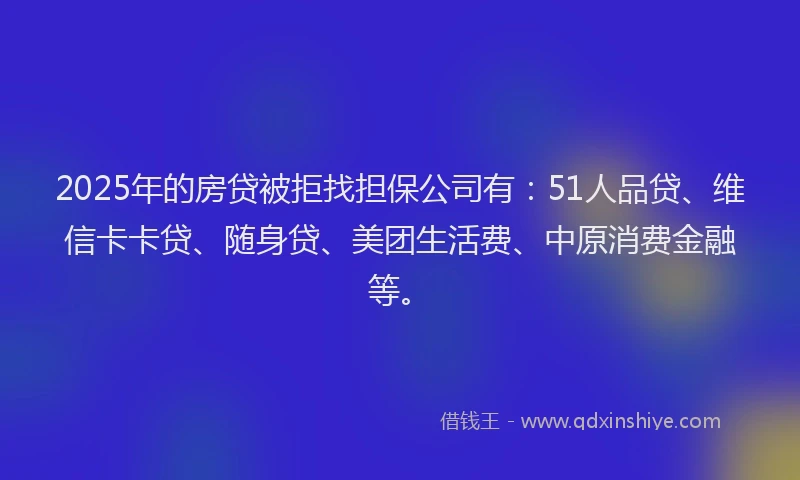 2025年的房贷被拒找担保公司有：51人品贷、维信卡卡贷、随身贷、美团生活费、中原消费金融等。