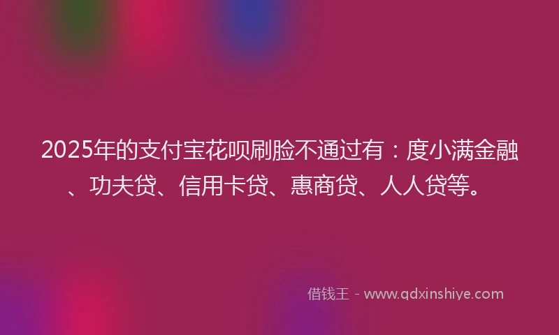 2025年的支付宝花呗刷脸不通过有：度小满金融、功夫贷、信用卡贷、惠商贷、人人贷等。