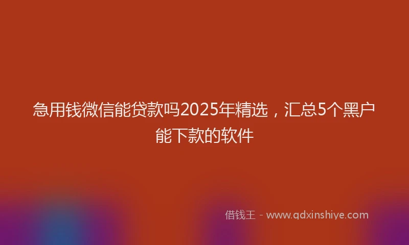 急用钱微信能贷款吗2025年精选，汇总5个黑户能下款的软件