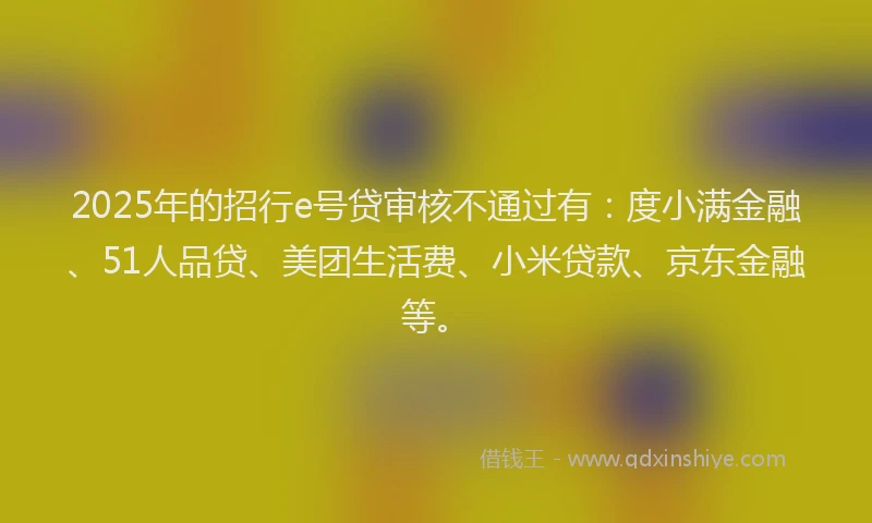 2025年的招行e号贷审核不通过有：度小满金融、51人品贷、美团生活费、小米贷款、京东金融等。