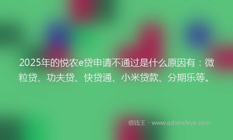 2025年的悦农e贷申请不通过是什么原因有：微粒贷、功夫贷、快贷通、小米贷款、分期乐等。