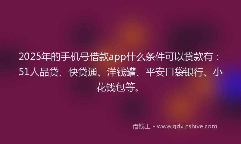 2025年的手机号借款app什么条件可以贷款有：51人品贷、快贷通、洋钱罐、平安口袋银行、小花钱包等。