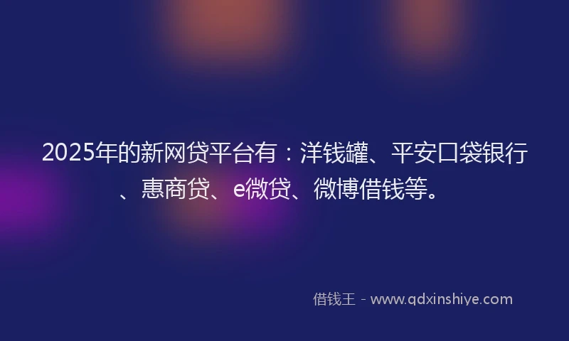 2025年的新网贷平台有：洋钱罐、平安口袋银行、惠商贷、e微贷、微博借钱等。