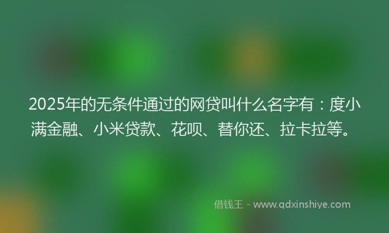 2025年的无条件通过的网贷叫什么名字有：度小满金融、小米贷款、花呗、替你还、拉卡拉等。